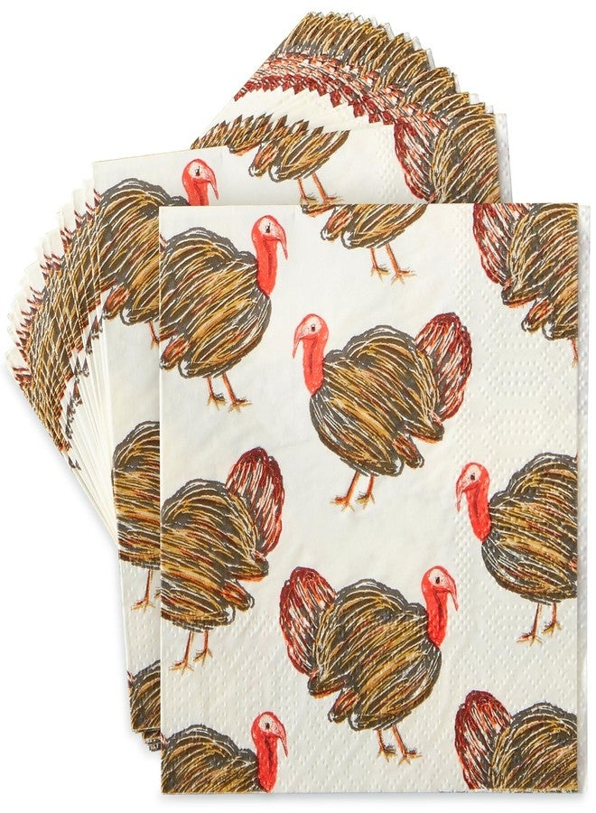 Blue Panda 100 Pack Turkey Thanksgiving Cocktail Napkins for Party Supplies (5 x 5 In) - Image 1